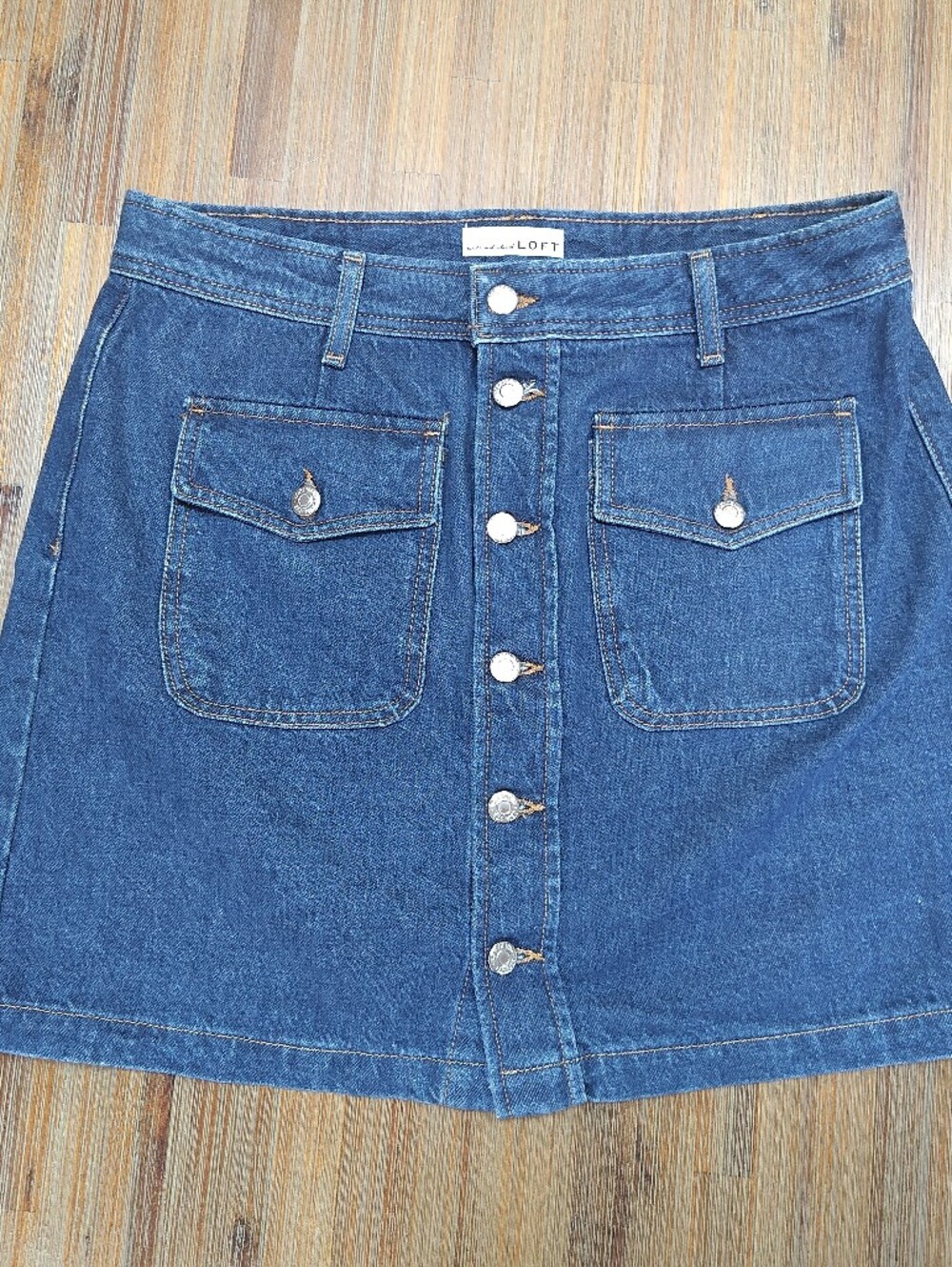 LOFT Blue Denim Button-Front Mini Skirt
